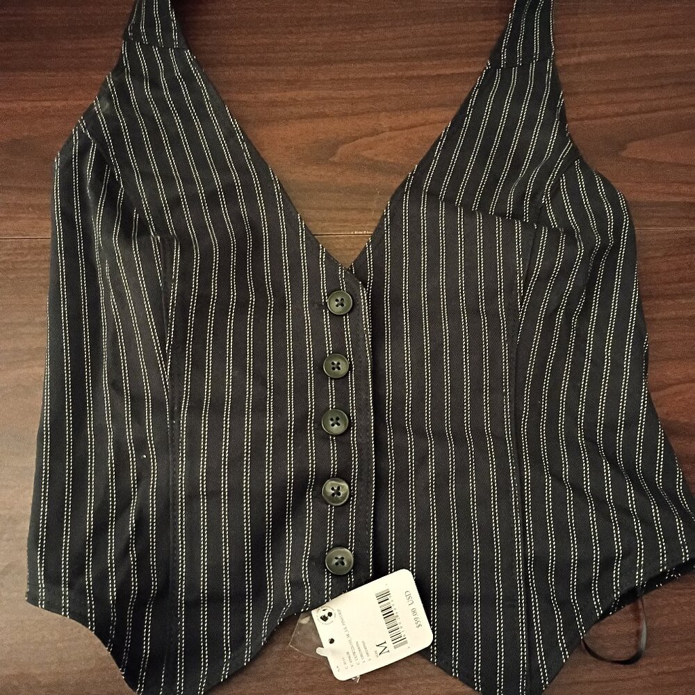 Chic Pinstripe Halter Vest Top – Vintage Look, NWT, Size M – $59 Retail!